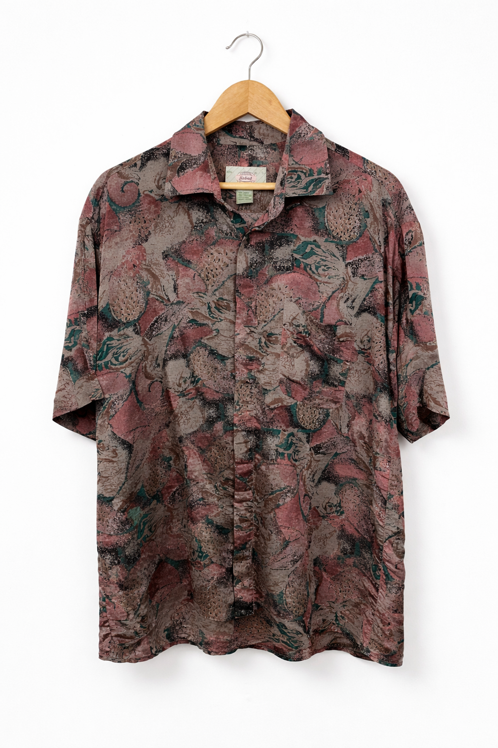 Camisa Vintage Oversize Rosa Satinada de Manga Corta