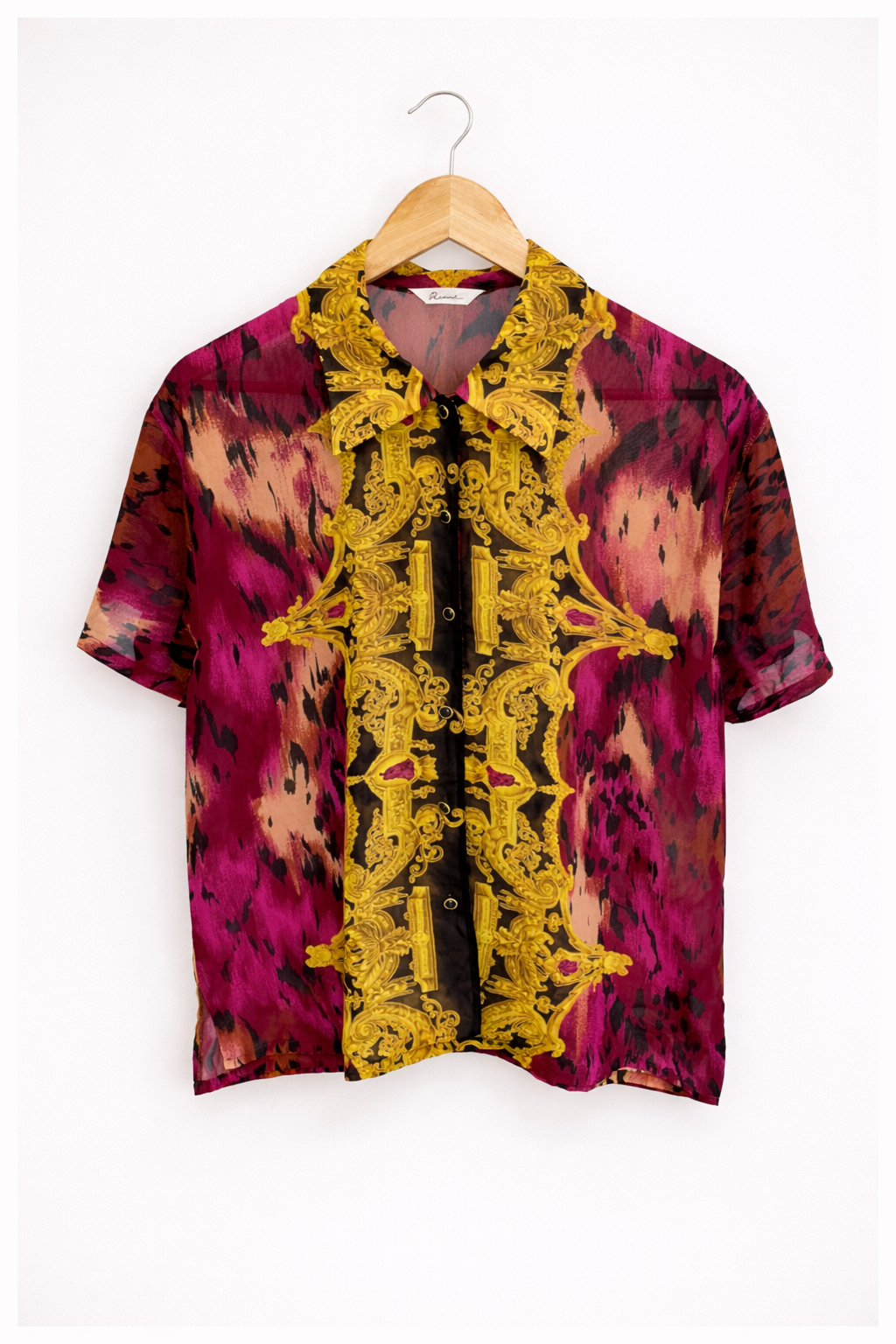 Camisa Vintage Leopardo Rosa de Manga Corta en Viscosa
