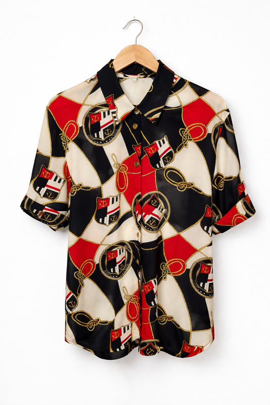 Camisa Vintage Marinera Oversize Semitransparente en Viscosa