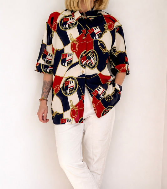 Camisa Vintage Marinera Oversize Semitransparente en Viscosa